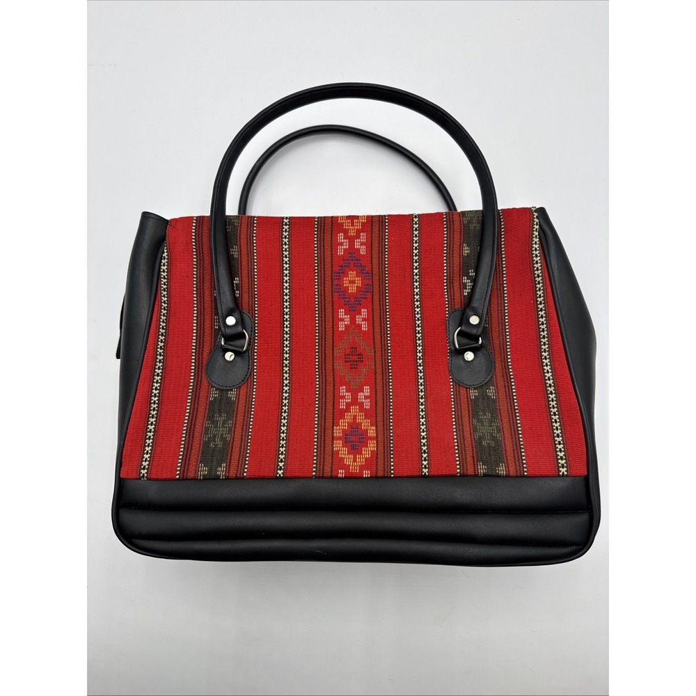 Vintage Leather Kilim Travel Bag Moroccan handmade Woven carpet Boho Weekender